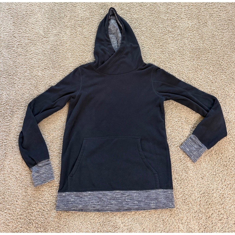 Lululemon Black Fleece Pullover Hoodie Heathered Trim Size 6